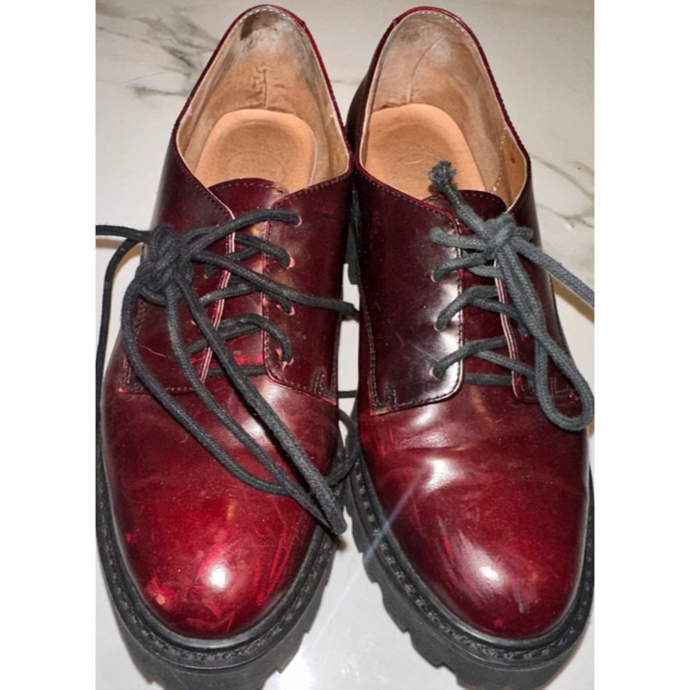 Doc Marten Style Red Burgundy Platform Low Rise Ankle Boots Size 6.5